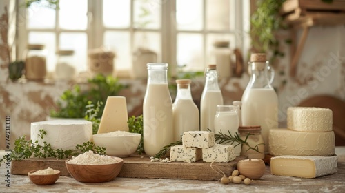 Dairy alternatives laid out in a modern kitchen, captured in morning light, highlighting lactose-free options for GERD sufferers
