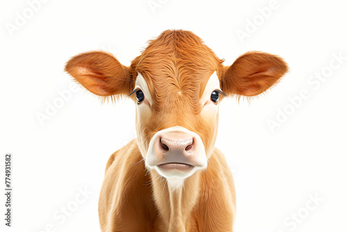 Close Up of a Brown Cow on White Background © petro