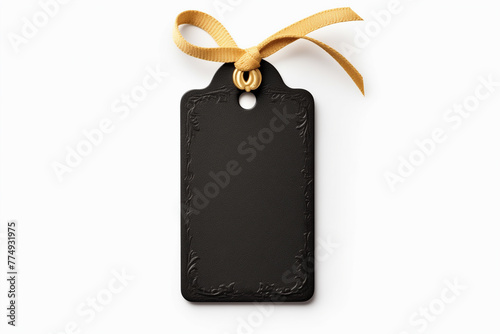 Black cardboard hangtag for products or gift tag mockup 