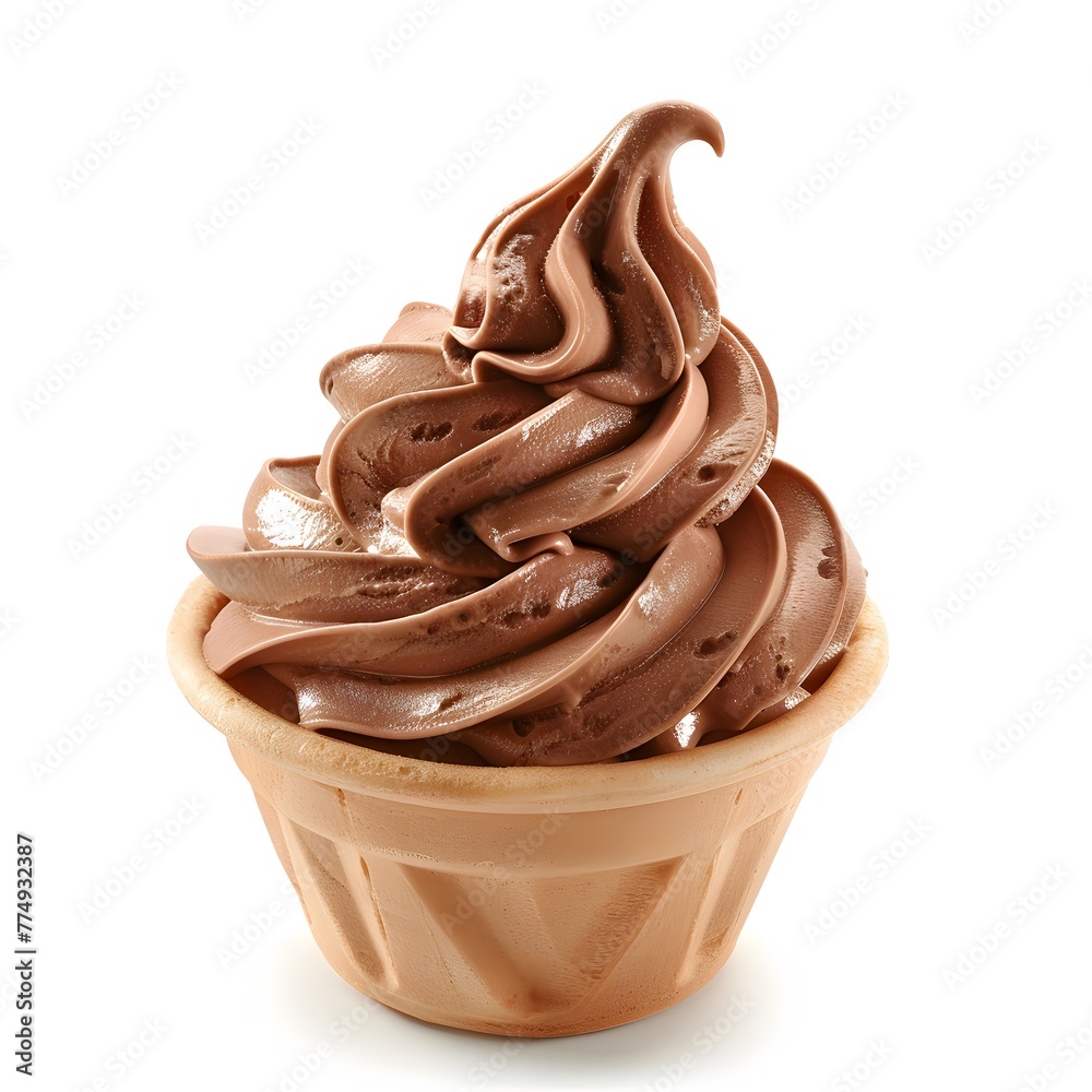 Chocolate ice cream in a cup on white background
