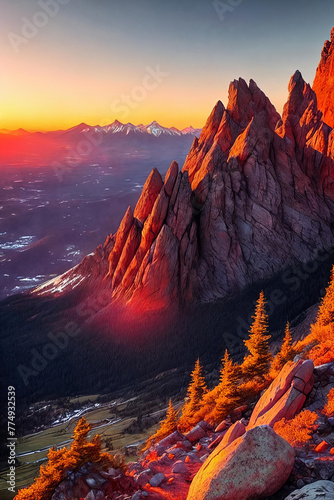 Mountain Majesty. Rugged beauty of a mountain peak at sunset © Olga Khoroshunova