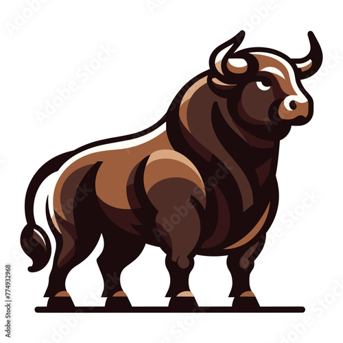 Strong bull full body vector mascot illustration  angry horned bull concept  farm animal or butcher shop graphic template  design isolated on white background