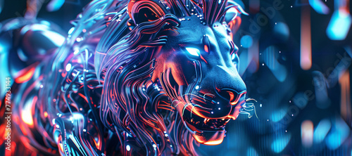 lion robot on cyber background