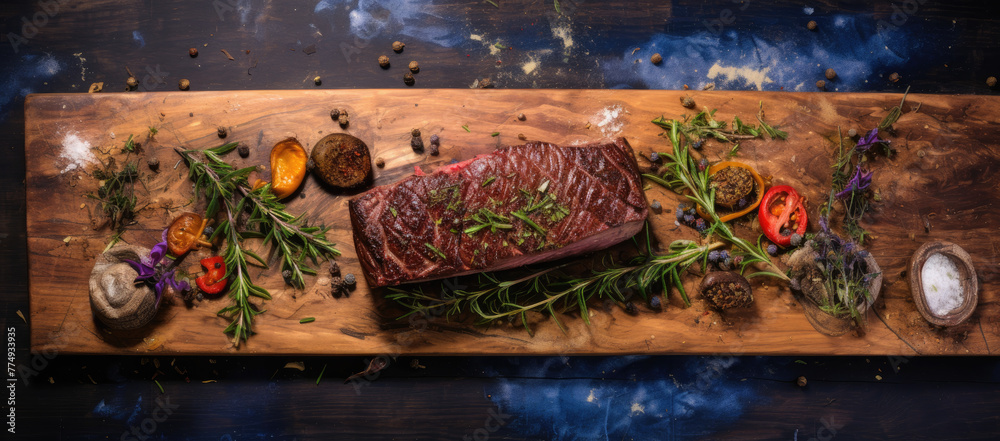 Fototapeta premium A piece of steak on a wooden cutting board