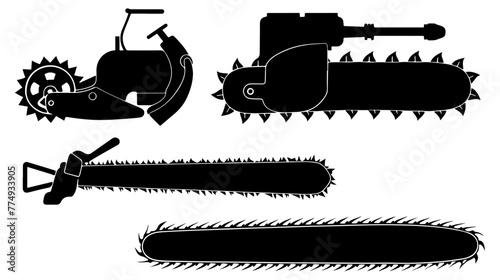 Chainsaw, Silhouettes of Construction equipment, black filled, simple vector, isolate on white background  photo