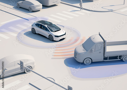 Autonomous Vehicle Driving Crossroad ADAS Collision Warning photo