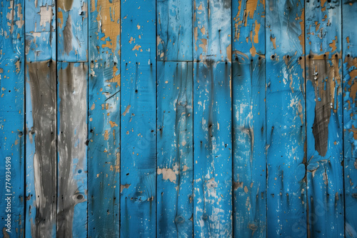 old blue painted wooden background. Created with Generative AI technology.