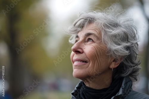 Portrait of a happy senior woman in the park at autumn time
