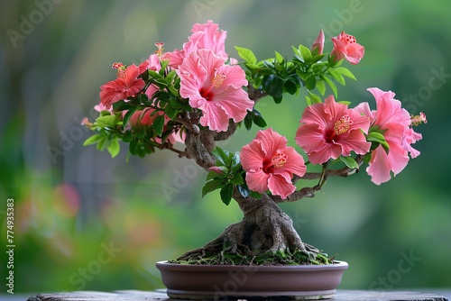 a bonsai tree with pink flowers © White