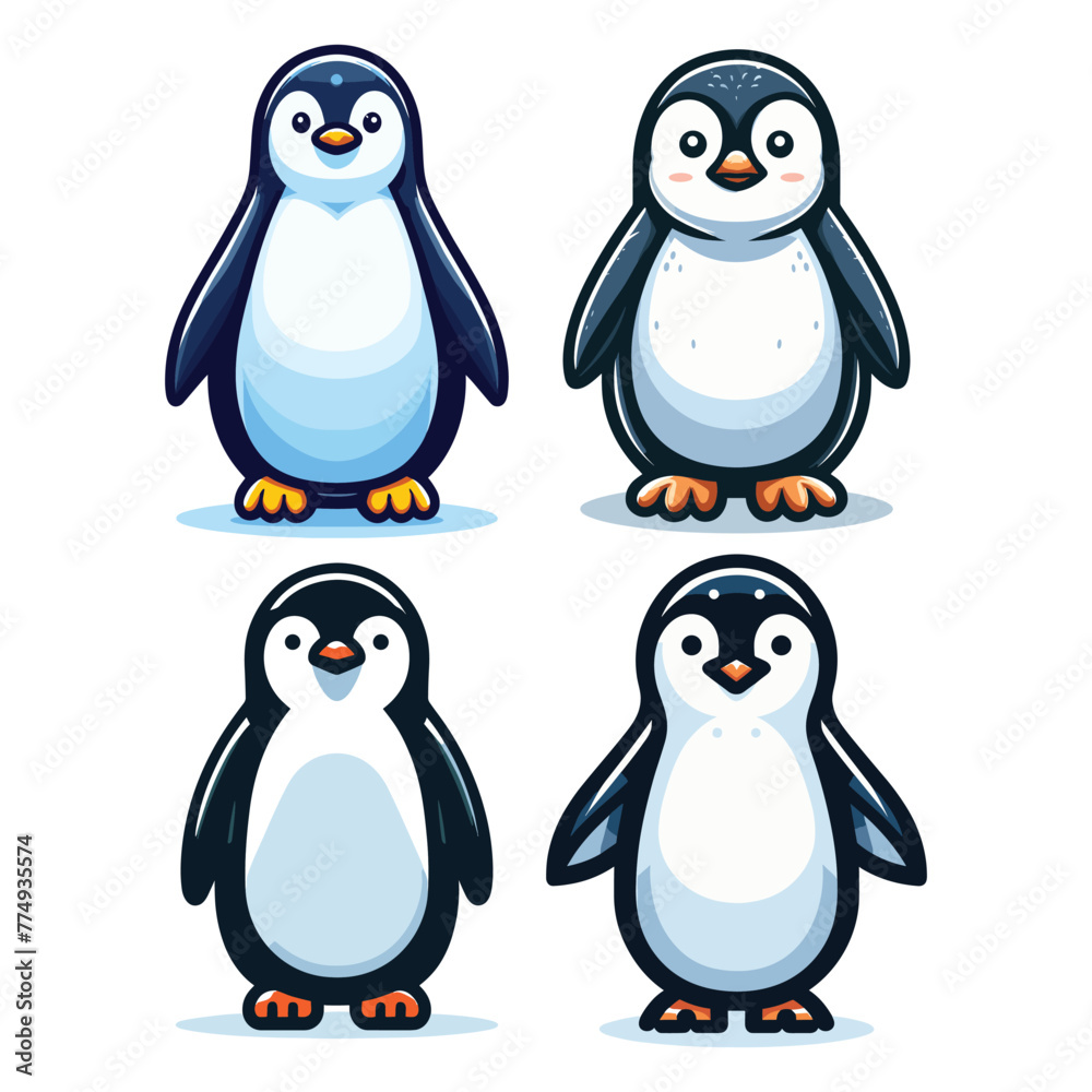 Fototapeta premium Cute cartoon penguin mascot character design illustration, bird of Antarctica animal icon, south pole animal illustration, vector template isolated on white background