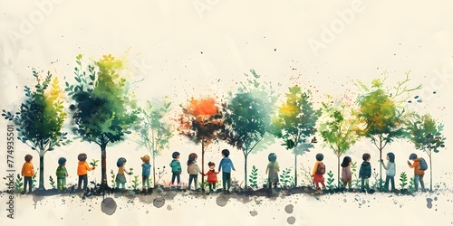 People planting trees together to promote community engagement and environmental sustainability. Concept Community Engagement, Environmental Sustainability, Tree Planting, Outdoor Activities