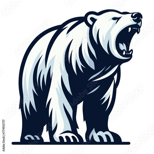 Wild roaring polar bear full body vector illustration, arctic north pole animal icon, zoology element illustration, design template isolated on white background
