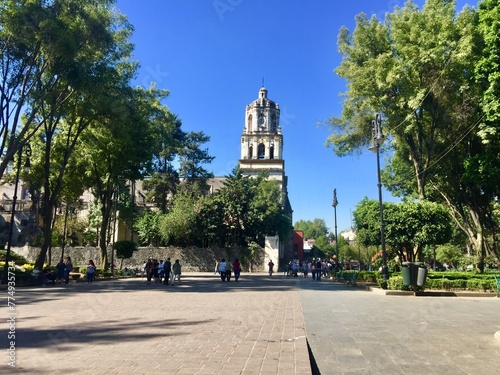 Plaza Hidalgo square and public park in Coyoacan district of Mexico City