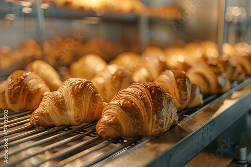 a group of croissants on a rack