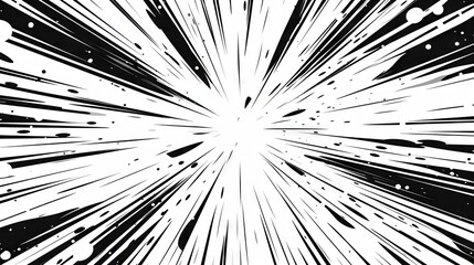 Comic book black radial lines overlay on white background. Royalty high-quality image of action lines. Motion or movement effect. Manga anime cartoon radial speed and abstract. Backgrounds, wallpapers