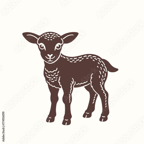 Modern lamb logo. Engraving. Simple design. 