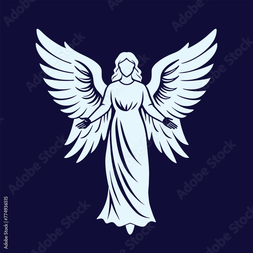 Angel female with wings line art illustration. Christian Graphic