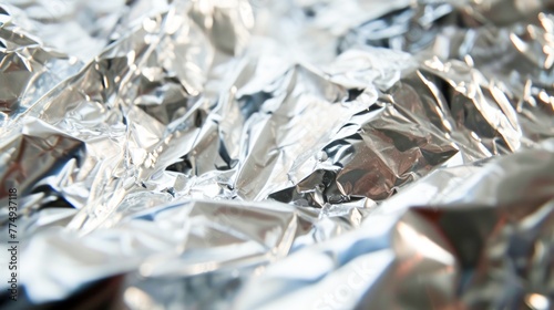 Close-up of crumpled aluminum foil texture