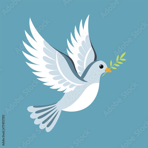Flying dove holding an olive branch as a sign of peace flat art vector icon for apps and websites