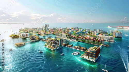 Floating Cityscape: Envision a floating city 