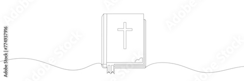 Continuous line drawing of Bible, symbol of Christianity. The book of God. Religion. Vector. Illustration