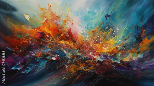 Energetic Flow. Energetic waves of color pulsating and vibrating on the canvas  infusing the scene with a dynamic sense of movement and vitality.