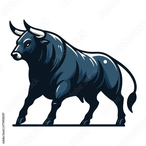 Bull full body design mascot illustration, farm animal, strong angry horned bull concept, butcher shop graphic template, vector isolated on white background © lartestudio