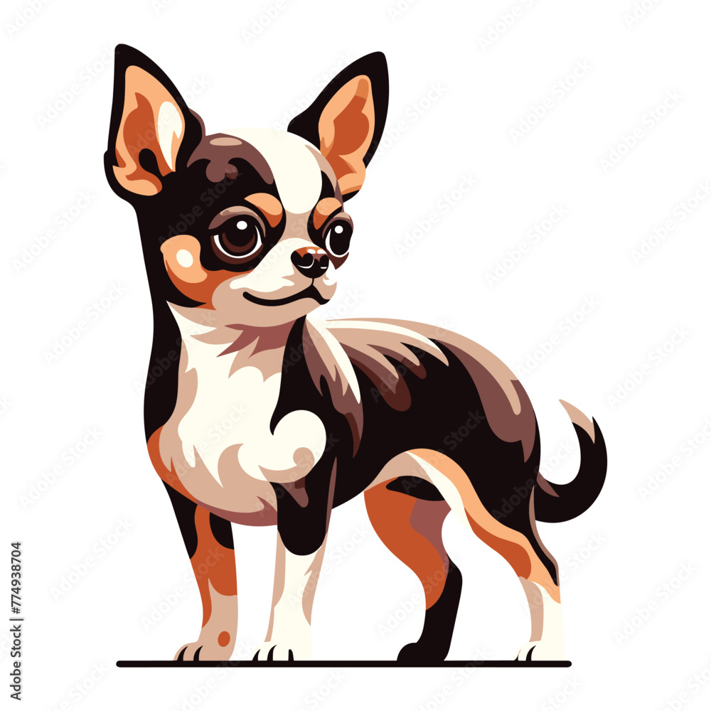 Cute chihuahua dog full body vector illustration, funny adorable pet animal, standing purebred chihuahua doggy flat design template isolated on white background