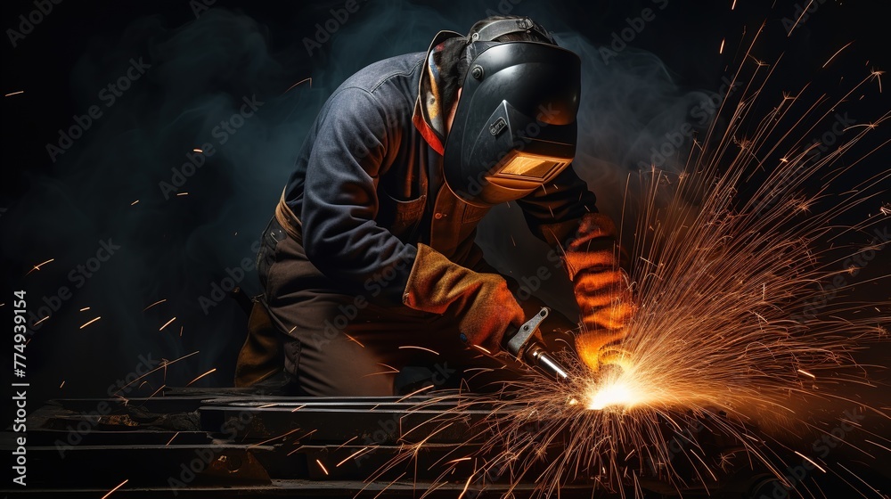 welder working with sparks on a black background welder working with sparks on a black background
