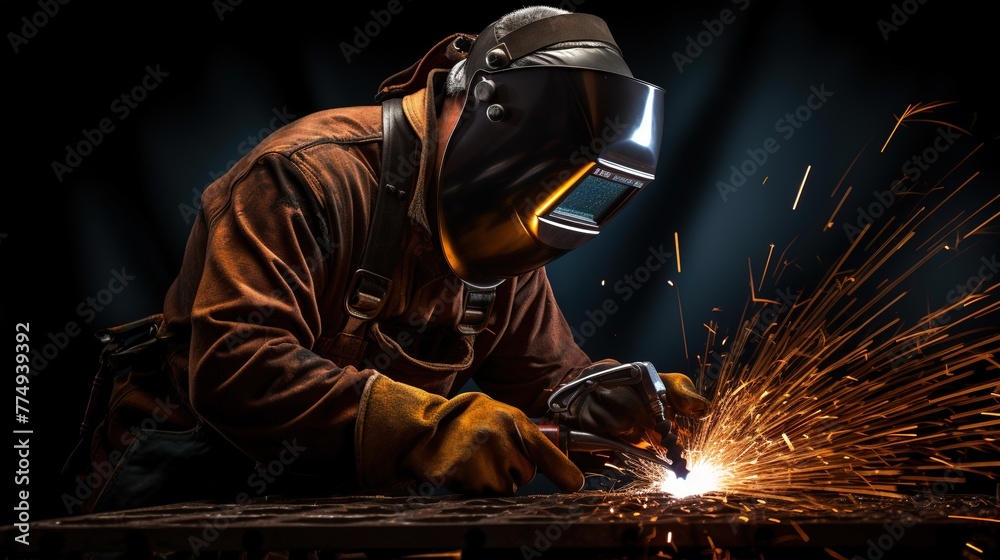 welder working with sparks on a black background