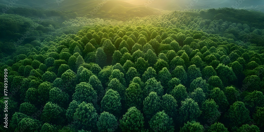 Aerial Perspective of Reforestation Areas Signifying Positive Climate Change Initiatives. Concept Aerial Photography, Reforestation Areas, Positive Climate Change Initiatives, Nature Conservation