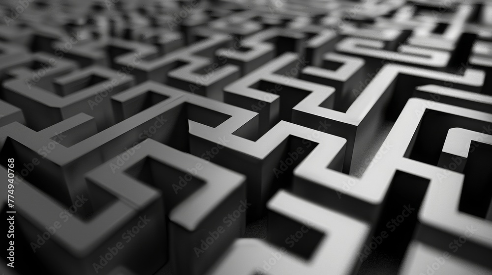 3 dimensional maze in greyscale occupying 3 dimensional maze in greyscale occupying