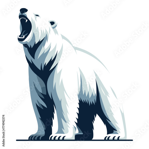 Wild roaring polar bear full body design illustration, zoology element illustration, arctic north pole animal icon, vector template isolated on white background