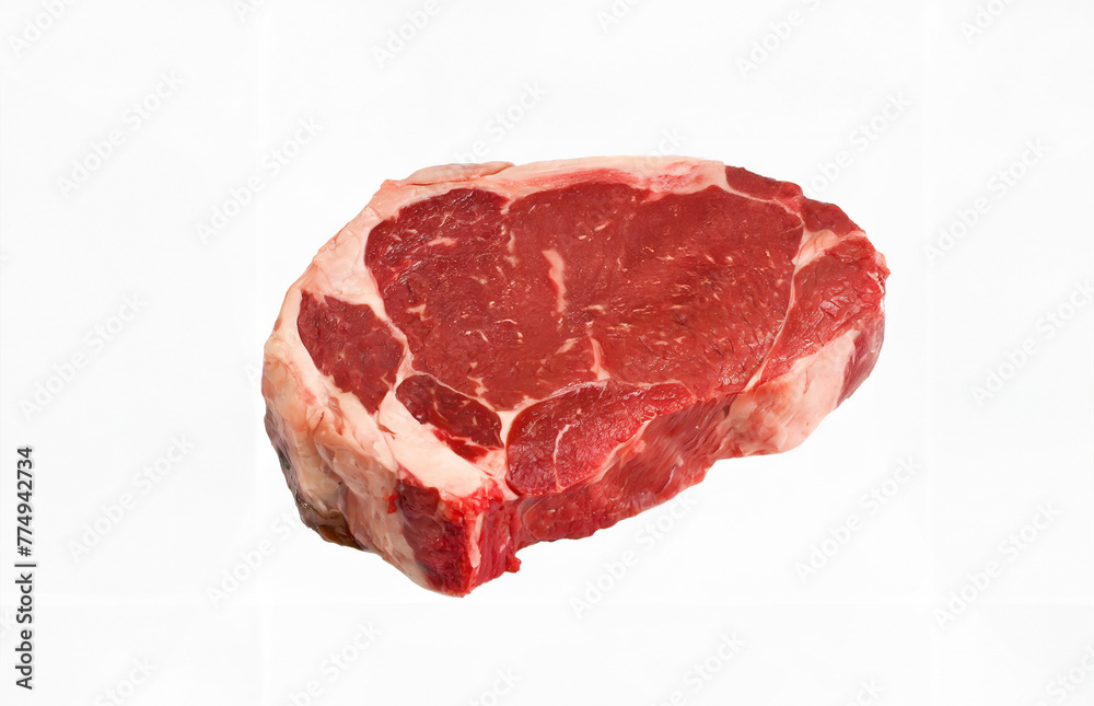 A succulent ribeye steak, perfectly grilled and isolated against a clean background.