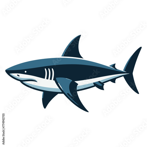 Wild great white shark design illustration, marine predator animal element illustration, swimming angry toothy shark vector template isolated on white background
