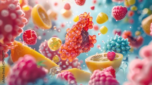 Digestive enzymes in action, visualized in a lively 3D cartoon, enhancing food breakdown and absorption