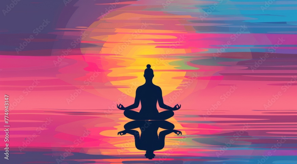 Silhouette of woman practicing yoga on sunset background Silhouette of woman practicing yoga on sunset background