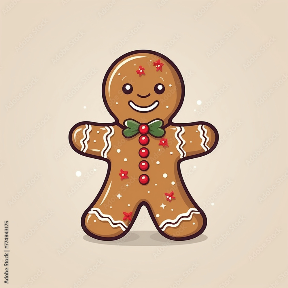 Obraz premium cartoon Christmas drawn gingerbread man many details light background сreated with Generative Ai