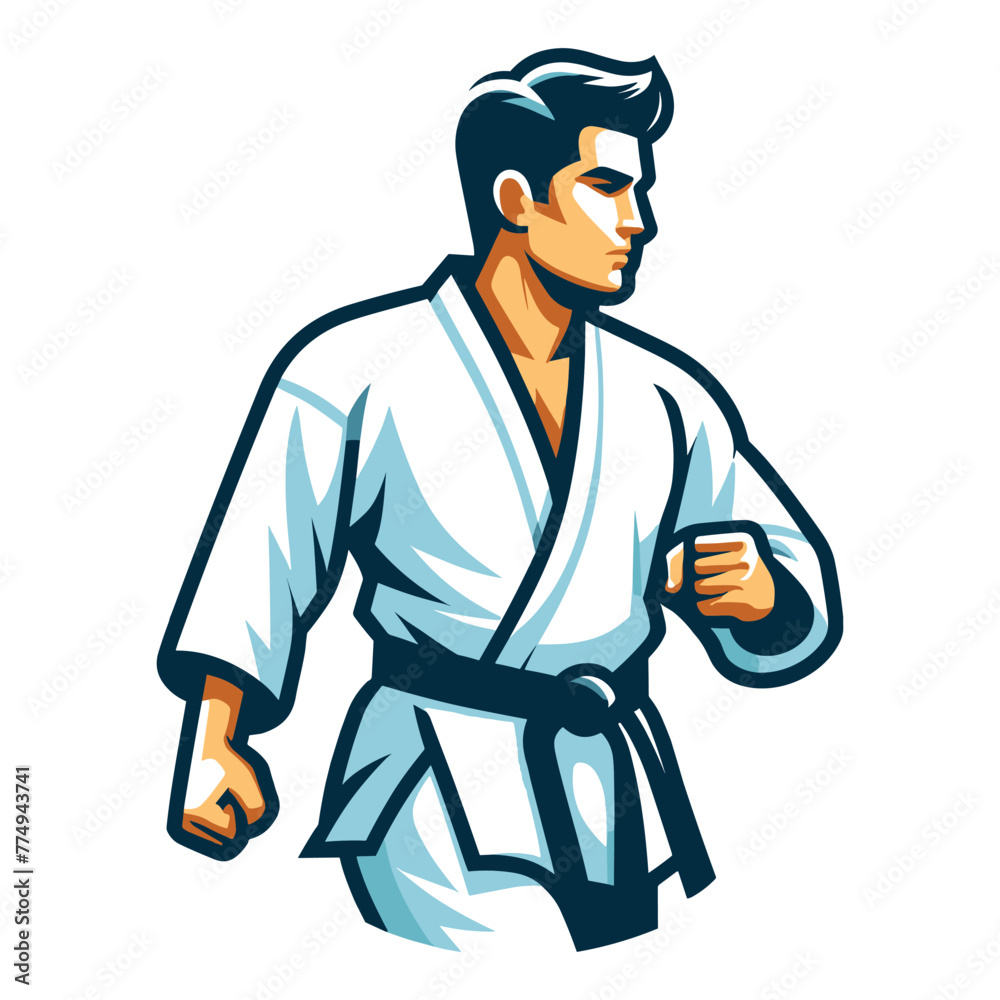 Man taekwondo athlete half body vector illustration, male taekwondo martial art player, kicking attack technique, fight sport. design template isolated on white background Man taekwondo athlete half body vector illustration, male taekwondo martial art player, kicking attack technique, fight sport. design template isolated on white background