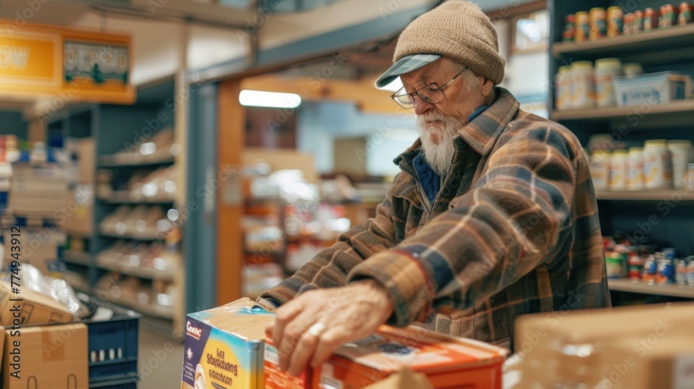 Community Center Support with Man Volunteering and Arranging Donated Supplies