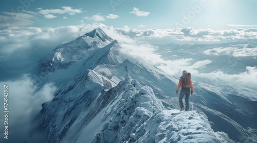 Snow covered and snowy mountain landscape in Switzerland Hikers enjoy breathtaking mountain views surrounded by natural beauty.