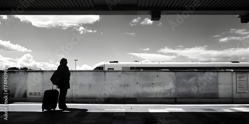 Passageiro aguardando o trem com bagagem photo