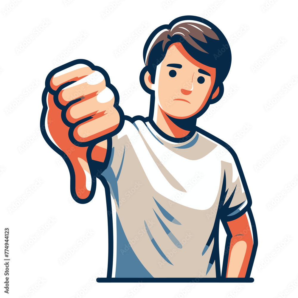 Man showing thumbs down vector illustration, unhappy male gesturing disapproval sign, dislike, disagreement, negative expression. design template isolated on white background Man showing thumbs down vector illustration, unhappy male gesturing disapproval sign, dislike, disagreement, negative expression. design template isolated on white background