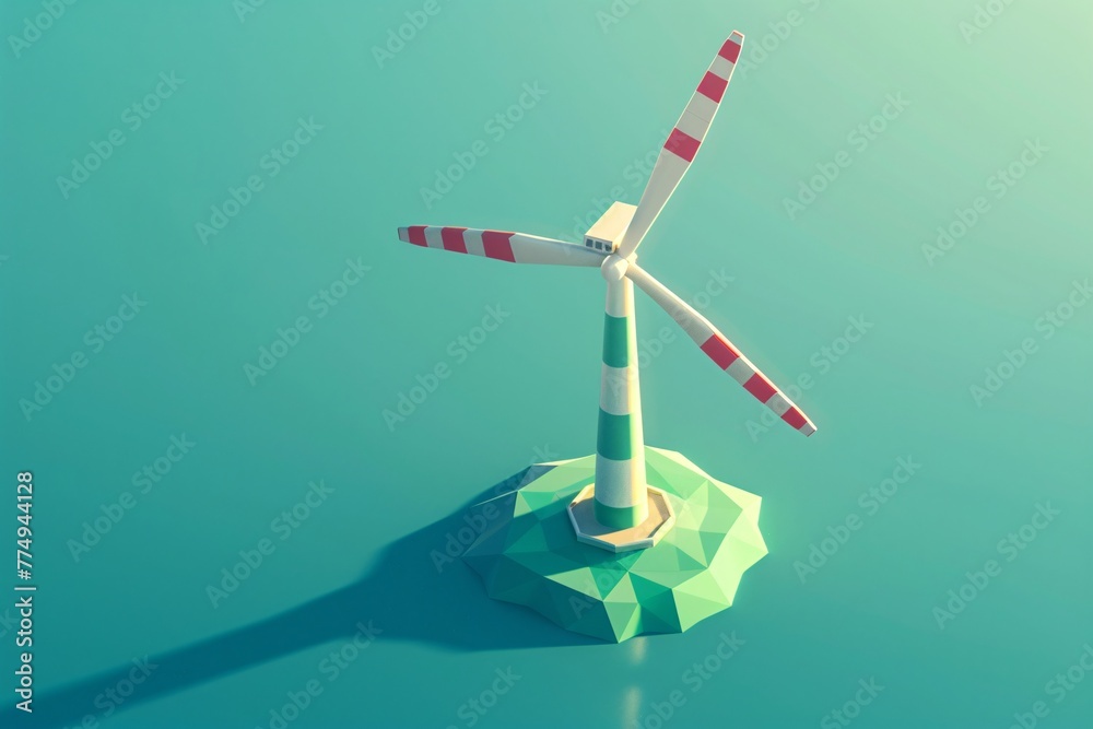 a windmill on a low poly island