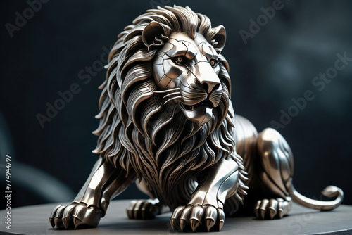 Silver lion figurine. Digital illustration. © eestingnef
