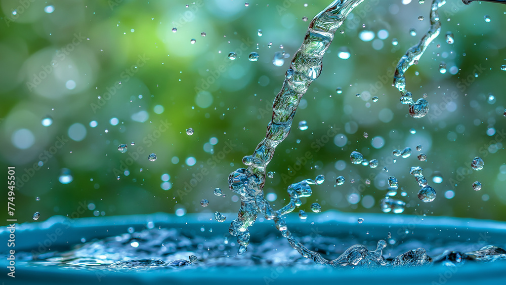 Pouring water splashes into the bucket.