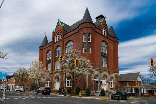 street in the historic town of Martinsburg, West Virginia. Administrative buildings made of brick.