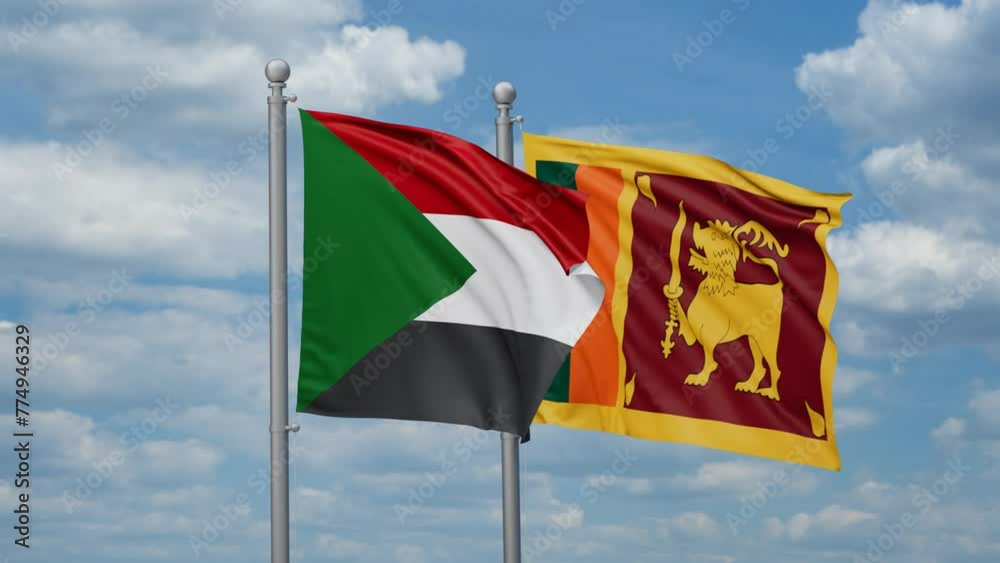 Sri Lanka and Sudan two flags waving together, looped video, two country cooperation concept Sri Lanka and Sudan two flags waving together, looped video, two country cooperation concept