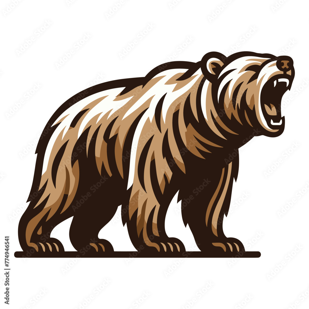Roaring grizzly bear full body design illustration, animal predator zoology element illustration, wild beast brown bear, vector template isolated on white background Roaring grizzly bear full body design illustration, animal predator zoology element illustration, wild beast brown bear, vector template isolated on white background