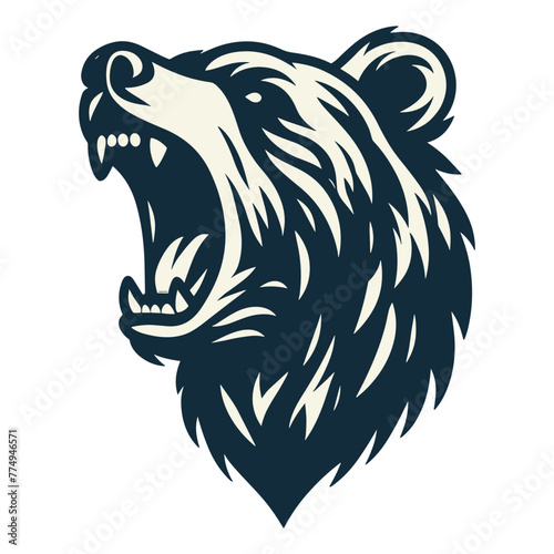 Roaring grizzly bear head face design illustration, animal predator zoology element illustration, wild beast brown bear, vector template isolated on white background
